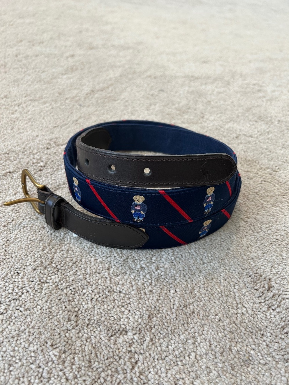 Polo Ralph Lauren Belt with Polo Bear American Flag Sweater Blue size 40